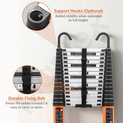 Plantex 23.6 feet (7.2m) Telescopic Ladder/Durable Steps/Collapsible Ladder for Home or Outdoor Work/Aluminium Telescopic Ladder - (Orange)