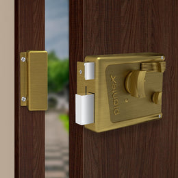 Plantex Heavy Duty Night Latch Door Lock with Key & Knob for Main Door/Inside Opening for Home,Hotel,Office - Pack of 1 (Brass Antique)