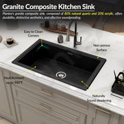 Plantex Quartz Acrylic Kitchen Sink/Undermount Sink for Kitchen with 10 Years Warranty by Plantex/Metalic Single Bowl Kitchen Sinks with Coupling (Siapan 32x20 Inches)