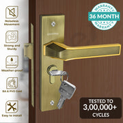 Plantex Heavy-Duty Door Lock Set - Main Door Lock Handle Set/Mortise Lock with 3 Keys, Brass Lock Body & Cylinder (8126 - Brass Antique & PVD Gold)