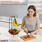 Plantex GI Steel Fruit Bowl with Banana Hanger/Banana Stand For Kitchen/ 2-in-1 Fruit Basket with Banana Hook (Colour- Black)