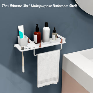 Plantex 5mm Acrylic and ABS Plastic 3 in 1 Multipurpose Bathroom Shelf/Rack/Towel Hanger/Tumbler Holder/Bathroom Accessories (15 x 5 Inches) - Pack of 1