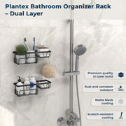 Plantex Bathroom Shelf for Wall Adhesive/GI Steel Bathroom Soap Stand with Side Hooks & Magic Sticker/Bathroom Organiser Without Drill (Black, Powder Coated)