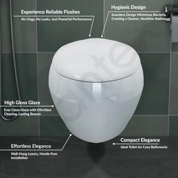 Plantex Ceramic Commode for Toilet/Rim Oval Shape Wall Hung Commode/Washdown Western Toilet with Soft Closing Toilet Seat  (P-Trap, White)