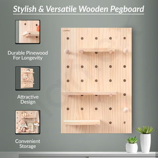 Plantex Multipurpose Pine Wood Pegboard for Home/Wood Display Shelf/Wall Organizer for Bedroom/Kitchen/Bathroom - (24x16 inches)