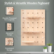 Plantex Multipurpose Pine Wood Pegboard for Home/Wood Display Shelf/Wall Organizer for Bedroom/Kitchen/Bathroom - (24x16 inches)