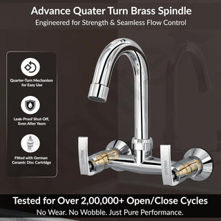 Plantex Pure Brass Sink Mixer with Double Handle Hot and Cold Water Tap for Kitchen/Bathroom Basin Faucet with Brass Wall Flange & Teflon-Tape - (COL-1014, Chrome Finish)