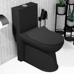 Plantex Platinum Ceramic S Trap Western Toilet/Western Commode/Rimless Washdown Flush for Toilet/Commode with Soft Close Toilet Seat Cover (Black)