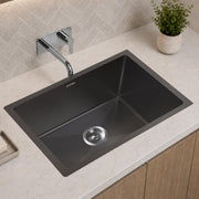 Plantex Stainless Steel Handmade Kitchen Sink/Single Bowl Sink For Kitchen With Drain Rack and Coupling and Waste Pipe/Undermount/Topmount (Black- 24X18 Inches)