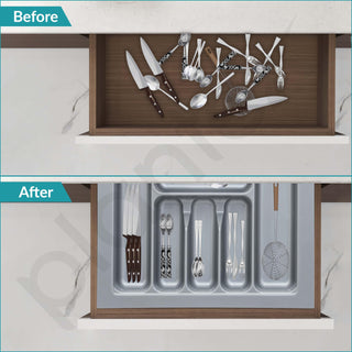 Plantex Cutlery Tray for Kitchen Drawer/Cutlery Cosmetic Stationary Organizer/Cabinet Cutlery Tray Organizer for Modular Kitchen - (Grey-21 X 18.5 INCH)