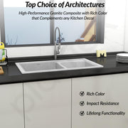 Plantex UV Protected Kitchen Sink/Quartz Sink for Kitchen/Double Bowl with Coupling and Hose Pipe (Mosaic Grey - 31x18inch)