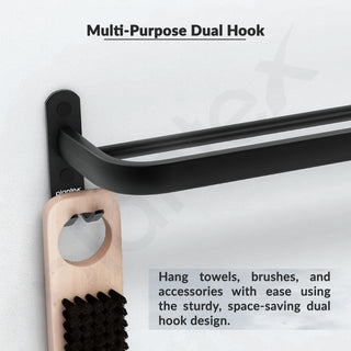 Plantex Aluminium Dual Towel Rod for Bathroom/Towel Hanger/Cloth Hanger for Bathroom with Hooks/Bathroom Accessories (Black) 24 Inch