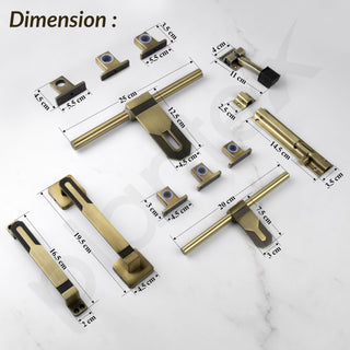 Plantex Stainless Steel Door Kit for Single Door/Door Accessories (10-inch Al-Drop,8-inch Latch,2 Handles of 8 and 7 Inch,7-inch Tower Bolt and 4-inch Door Stopper- (Brass Antique)