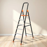 Plantex Allsafe Aluminium Step Ladder for Home/6 Step Anti Skid Ladder/Wide Step Ladder (Black & Orange))