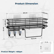 Plantex Self Adhesive Bathroom Shelf/GI Steel Bathroom Shelf with Hook and Napkin Holder/Bathroom Organizer Without Drill/Bathroom Accessories- Pack of 2 (Black)