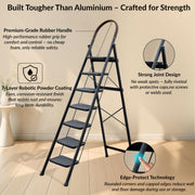 Plantex Hercules Pro 7-Step Foldable Ladder for Home with 150 kg Load Capacity/Heavy-Duty GI Steel Ladder/Anti-Slip Wide Step/Strong, Stable & Multi-Purpose (Black)
