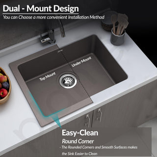 Plantex Quartz Acrylic Kitchen Sink/Undermount Sink for Kitchen with 10 Years Warranty by Plantex/Granite Single Bowl Kitchen Sinks with Coupling (Con-24x18 Inches)