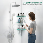 Plantex Glass Corner Shelf for Bathroom Wall/Kitchen Corner Shelf/Bathroom Glass Shelf-Flower Shape (Transparent -9x9 Inches - Pack of 3)