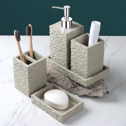 Plantex Polyresin  Bathroom Accessories Set Soap Dispenser/Toothbrush Holder/Bathroom Tray/Tumbler Holder/Soap Dish - 5 Piece(923)