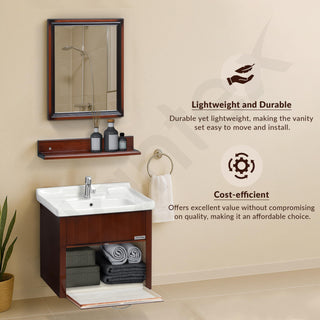 Plantex Wall Mount Vanity Cabinet with Washbasin and Mirror/Unbrekable Bathroom Organizer/Washbasin with Cabinet (Brown)