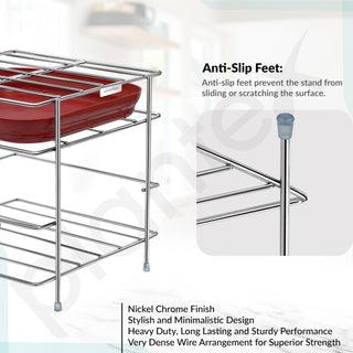 Plantex Matka Stand/Stainless Steel 2-Tier Matka Stands for Kitchen/Square Water Pot with Tray - (1186, Chrome)