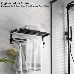 Plantex Towel Rack for Bathroom/Stainless Steel Towel Bar/24 Inch Towel Holder with Towel Rod/Bathroom Accessories - (Black)