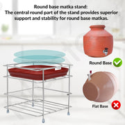 Plantex Matka Freestanding Stand/Stainless Steel 2-Tier Matka Stands For Kitchen/Round Pot Tiered Shelf Stand For Kitchen Utensils With Tray - (1185, Chrome)