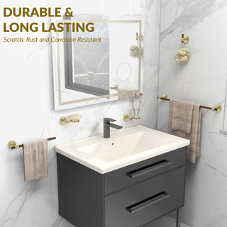 Plantex 304 Stainless Steel and Wood Bathroom Set/Glass Soap Holder & Tumbler Holder/Towel Rod/Napkin Hanger for Washbasin/Robe Hook/Bathroom Accessories - Set of 5 (Gold & Wood)