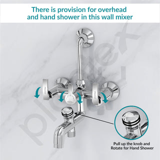 Plantex Pure Brass 3 in 1 Wall Mixer for Bathroom with L-Bend Provision for Overhead and Hand Shower/Mixer Tap for Bathroom with Water Saving Nozzle and Brass Wall Flange (COL-1019-Chrome)