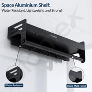 Plantex Aluminium Multipurpose Bathroom Shelf with Towel Rod and Movable Hooks/Rack Shelf for Bathroom/Kitchen Shelf Organizer (Black)