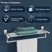 Plantex 304 Grade Stainless Steel 24 inches Long Towel Rack for Bathroom/Towel Rod/Towel Hanger Wall Mounted/Bathroom Accessories - Senso (Chrome)