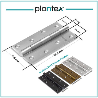 Plantex Heavy Duty Stainless Steel Door Hinges 5 inch x 12 Gauge/2.5 mm Thickness Home/Office/Hotel for Main Door/Bedroom/Kitchen/Bathroom - Pack of 3 (Satin Matt)