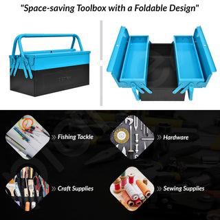 Plantex Metal Tool Box for Home Use/3 Cabinet Empty Tool Kit Box/Tools Box/Tool Organizer for Essential Tools With Large Capacity & Strong Handle - (Blue & Black)