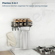 Plantex Self Adhesive Bathroom Shelf/GI Steel Bathroom Shelf with Hook and Napkin Holder/Bathroom Organizer Without Drill/Bathroom Accessories- Pack of 3 (Black)