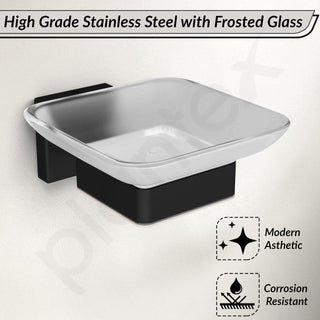 Plantex Stainless Steel Glass Soap Dish for Bathroom/Soap Holder/Soap Case/Soap Stand for Kitchen/Bathroom Accessories - Aqua (Black)