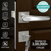 Plantex Main Door Lock/Mortise Lock for Doors - Robust Door Handle for Home with Brass Locks Body & Cylinder (PT-014, Satin & Chrome)