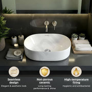 Plantex TableTop Wash Basin for Bathroom/Ceramic Basin with 10 Years Glaze Warranty by Plantex/Washbasin for Home/Hotel/Restaurant (Glossy White - 19 x 13 x 5.5 Inch)
