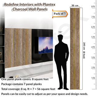 Plantex Louvers Panel for Wall/8 Feet Wall Panels/3D Charcoal Panel for Interior Walls Décor - Pack of 7 Covers - 56 Sq. Ft, Size-1 Feet x 8 Feet (WD-2203)
