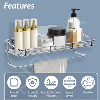 Plantex Self Adhesive Bathroom Shelf/Stainless Steel Shelf with Towel Rod/Napkin Holder/Kitchen Shelves & Racks/Kitchen Stand/Rack (Chrome)