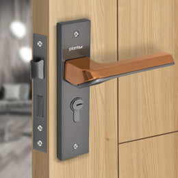 Plantex Heavy-Duty Door Lock Set - Main Door Lock Handle Set/Mortise Lock with 3 Keys, Brass Lockbody & Cylinder (8113 - Satin Black & PVD Choco)