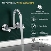 Plantex Brass Spindle Kitchen Mixer Tap/Sink Mixer Tap Hot and Cold with Wall Flange and Teflon Tape/Kitchen Sink Tap -(MKS-1278-Chrome)