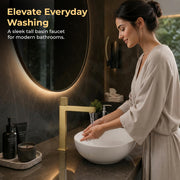 Plantex Wash Basin Mixer Tap/Brass Thermostatic Hot & Cold Basin Mixer Faucet/Deck Mount Pillar Spout for Bathroom Sink - Pack of 1 (Brushed Gold)