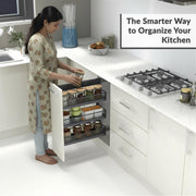 Plantex Pull Out Cabinet Organizer/Kitchen Cabinet Side Mounted Bottle Pull Out Unit/3-Tier Organizer with Soft Close/Heavy-Duty Storage for Modular Kitchen - (250mm, Grey)
