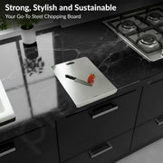Plantex Stainless Steel Vegetable Cutting Board/Chopping Board for Kitchen Use/Chopper Board/Anti-Bacterial,Durable, Non-Slip & Knife Friendly Cutting Pad - Pack of 1 (APS-1189, Chrome)