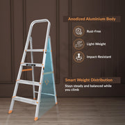 Plantex Legend 4 Step Ladder for Home/Anti-Slip Steps/Easy to Fold Aluminium Ladder/Capacity Upto 150 kg (Orange-Silver)
