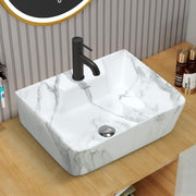 Plantex Ceramic Wash Basin for Bathroom/Rectangle Wall Mount Basin/Bathroom Sink/Washbasin for Restaurant/Hotel (Marble Finish - 16 x 12 x 5 Inch)