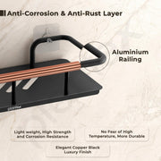 Plantex Self Adhesive Bathroom Shelf/Stainless Steel Bathroom Shelf Rack/Wall Shelf for Bathroom/Bathroom Organiser without Drill/Bathroom Accessories SetPack of 1 (12x5 inches, Copper & Black)