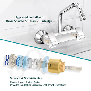 Plantex Pure Brass Sink Mixer Tap for Kitchen Hot & Cold/ 360° Swivel Spout Kitchen Sink Tap with Brass Wall Flange & Teflon Tape -7 Year Warranty