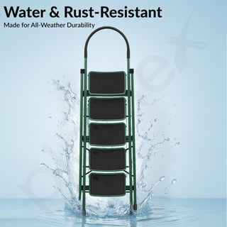 Plantex Hercules Pro 5-Step Foldable Ladder for Home with 200 kg Load Capacity/Heavy-Duty GI Steel Ladder/Anti-Slip Wide Step/Strong, Stable & Multi-Purpose (Green)