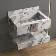 Plantex Floating Vanity/Slab Tile Vanity with Basin for Bathroom/Wall Mount Bathroom Vanity/Wash Basin Cabinet with Storage - 24 x 18 inch (ED-Gold-Marble Finish)